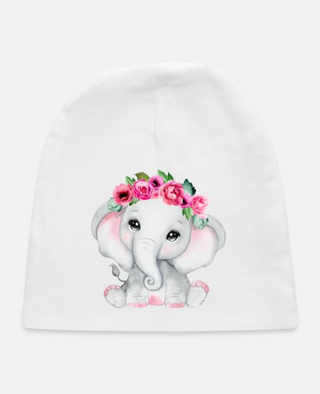 Cute Pink Floral Baby Elephant on Baby Cap