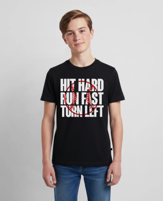 Hit hard run fast turn left – baseball on Kids’ Premium T-Shirt