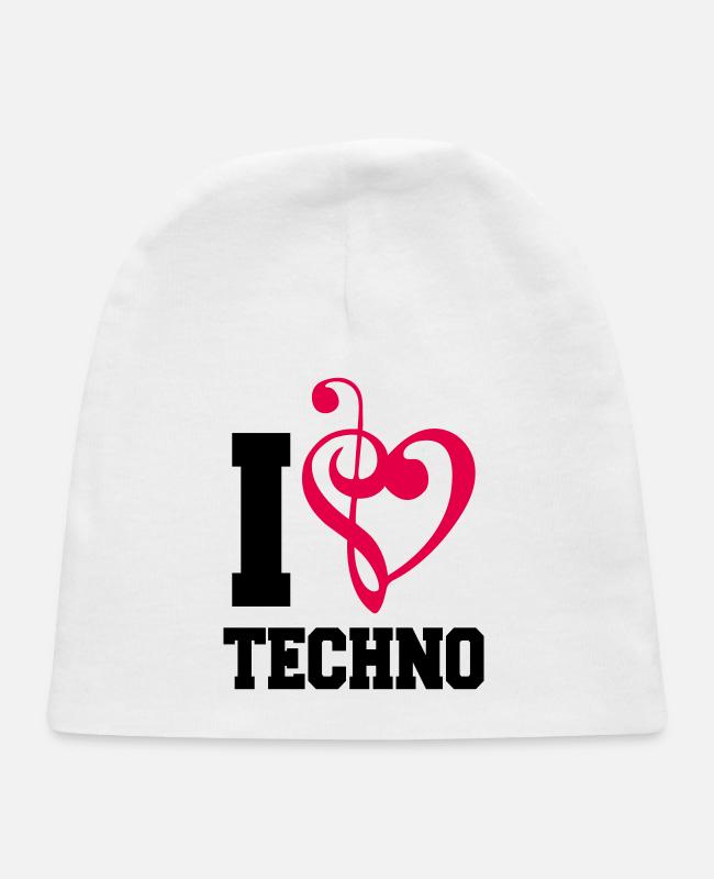 I Love Techno Music Party DJ Clef Bass Note Heart on Baby Cap